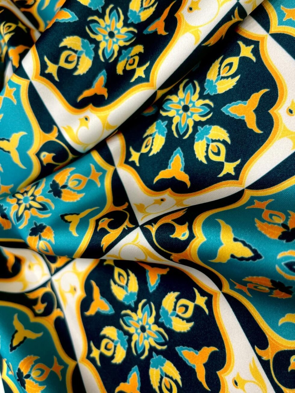 Satén Estampado Azulejo Azul