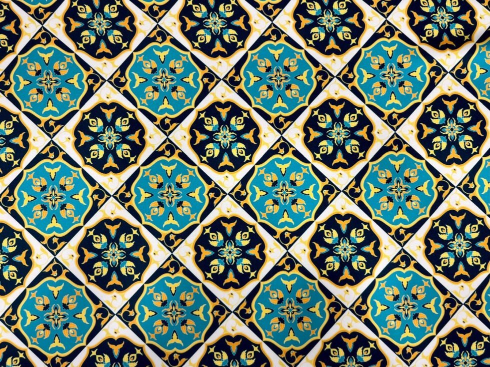Satén Estampado Azulejo Azul - Imagen 3